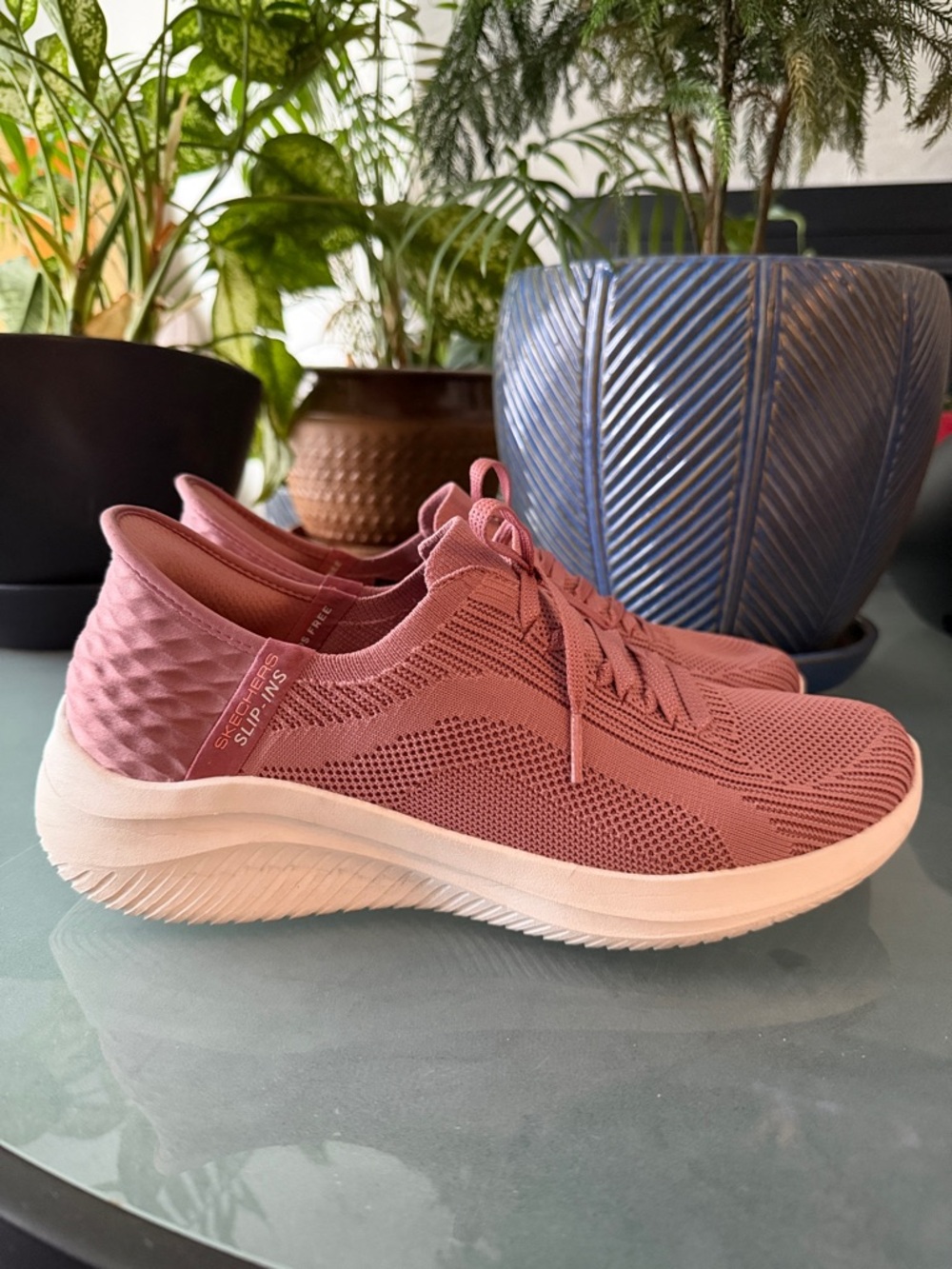 Skechers Slip-Ins Knit Lace-Up Sneakers in Dusty Pink